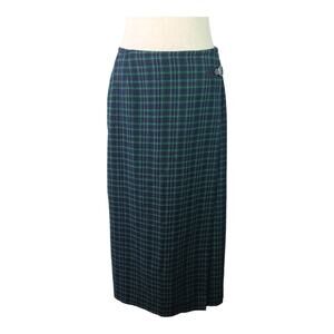 Liz Claiborne Green Blue Plaid Wool Blend Wrap Style Vintage Maxi Skirt Medium